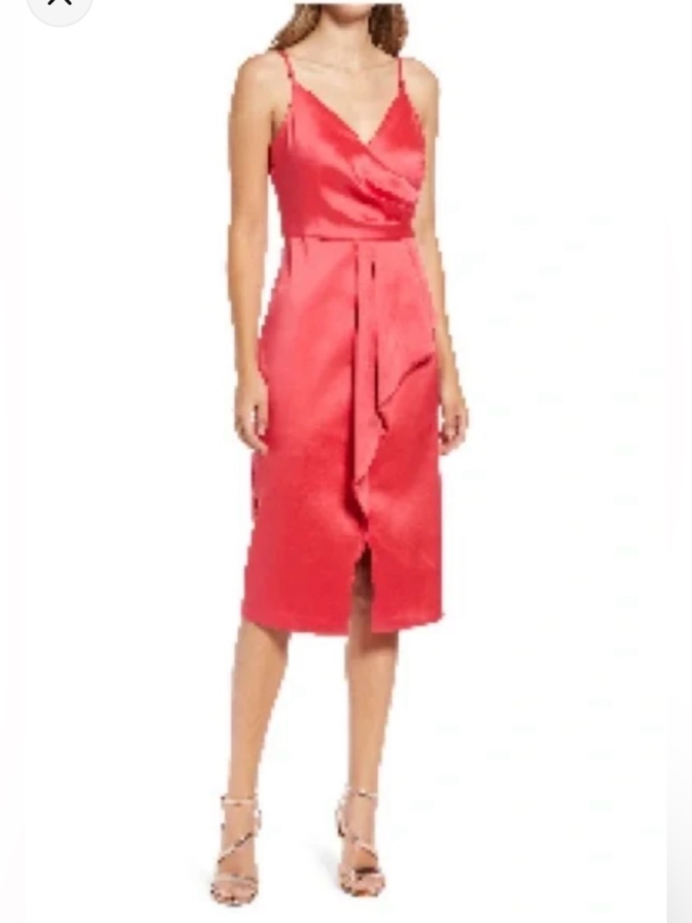 Vince Camuto Coral Satin Wrap Midi Dress
